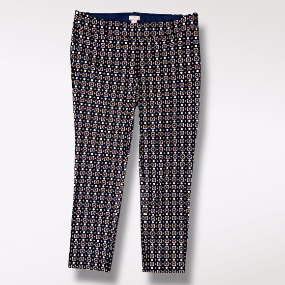 J.Crew Pixie Pants Navy Geometric Print Slim Cropped Ankle Size 6 - Picture 2 of 9